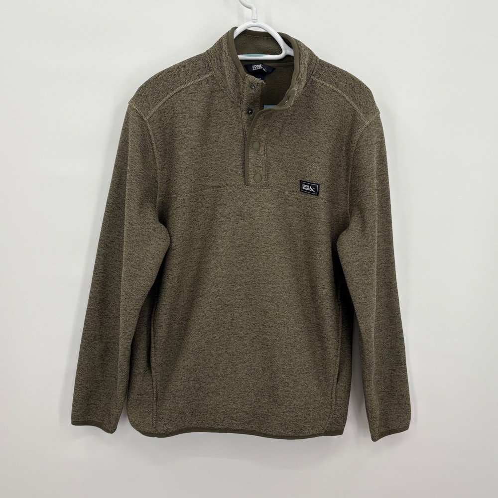 Eddie Bauer Mens Sweater Fleece Pullover Green EB008606 Mock Neck Snap Size S